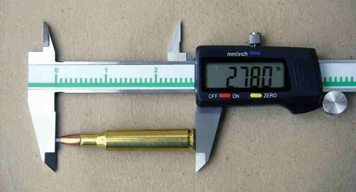 Maximum overall cartridge length for the .257 Roberts is 2.780 inches. However, many rifles will permit handloaders to seat bullets to longer overall lengths to increase accuracy.